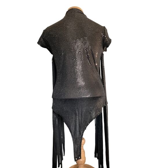 NWT Gold Heart Mood Top Womens XL Black Metallic Fringe Festival Dance Bodysuit - Picture 2 of 8